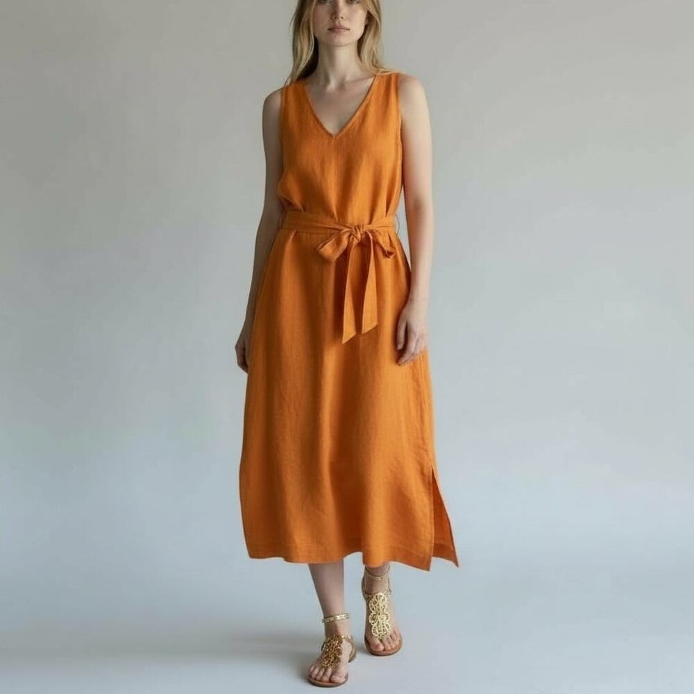 Ann Taylor Linen Blend Sleeveless Wrap Midi Dress NWT Womens Sz M Wild Satsuma